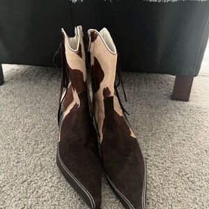 Costa Blanca Brown and Cream Ankle Boots- pony hair, brown suede and leather